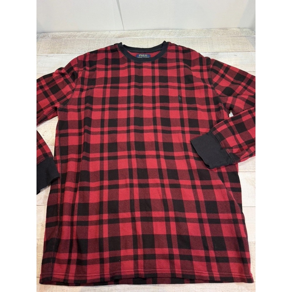 Polo Ralph Lauren Men XL Buffalo Plaid Waffle Thermal Shirt Red Black L/S
